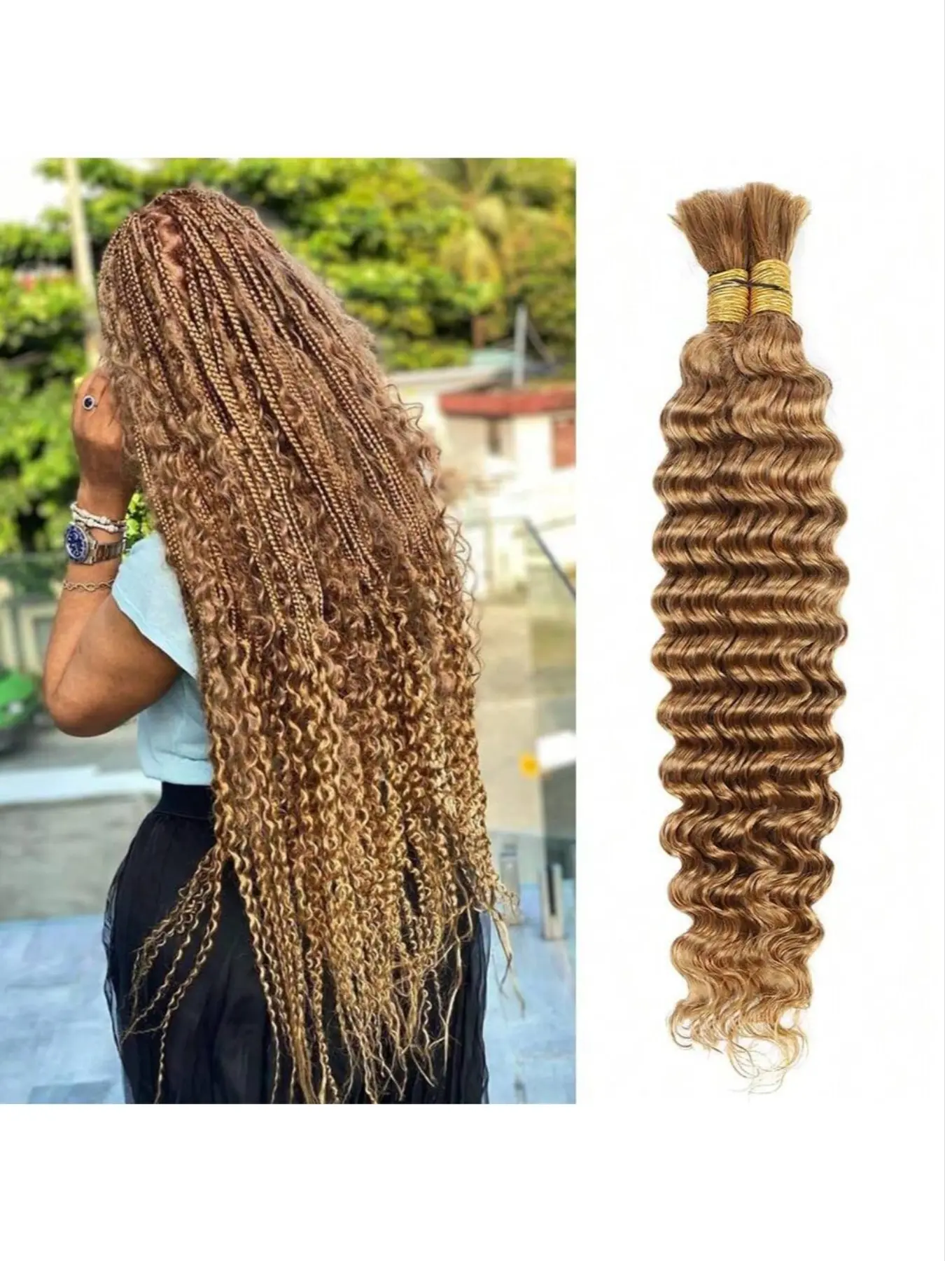 Honey Blonde Human Braiding Hair for Boho Braids 2 Bundles 