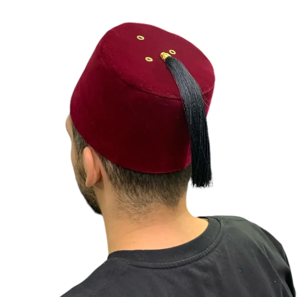Handcrafted Red Velvet Fez, Unisex Ottoman Turkish Traditional Hat with Breathable Cotton Lining for Weddings and Eid Events, Wedding, Modest