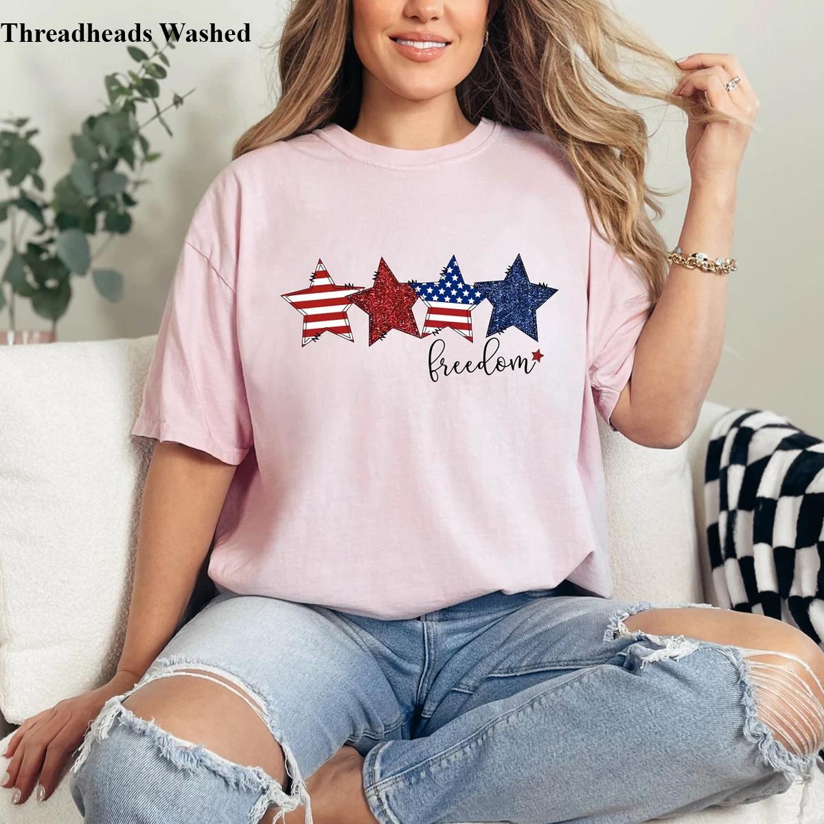 Comfort Colors American Flag Stars Shirt,4th of July Womens Shirt,Red White Blue Stars Shirt,Fourth of July Gift,Independence Day Top Womenswear Gift for Her
