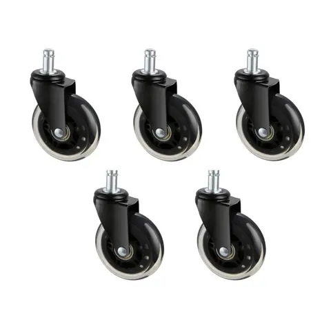 VEVOR Heavy Duty Casters, 5-Piece 3-inch Polyurethane Office Chair Casters with Dual Ball Bearings, Rust-Resistant Metal, Multi-Surface Floor-Safe PU Roll, Scratch-Safe Tread, 130 Lbs Load Capacity, Universal Fit, Enhanced Mobility