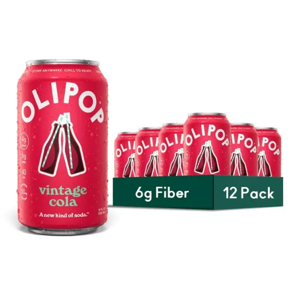 Prebiotic Soda Pop, Vintage Cola, Pantry Pack Packed with Prebiotics, Fiber, and Botanicals, Gluten Free, GMO Free, 12oz (12-Cans) (Packaging May Vary)