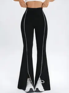 Women's Casual Split Yoga Pants, High Waist Slimming Tight Fitting Bottoms, Flowing Micro Flare Leggings, Comfortably Stylish