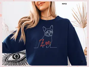 Indigo Personalized Dog Embroidered Sweatshirt Custom Embroidery Pet Portrait Sweater for Dog Lovers Memorial Cat Option