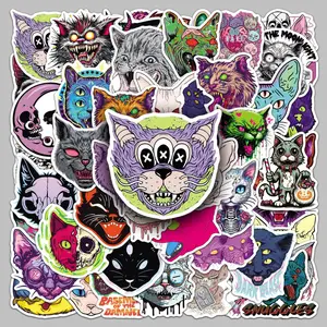 50pcs Terrifying Cat Halloween Decoration Series Stickers, Suitable for Faith Based Designs Such As Scrapbooks, Diaries, Laptops, Water Bottles, Cars, Etc., with Positive Messages As Gifts, Decal for Cars, Multipurpose Car Decal