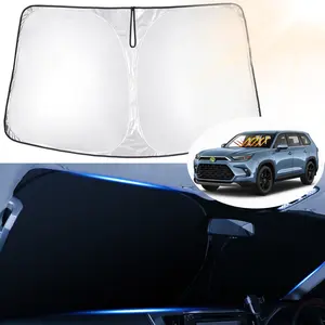 Canvcle Custom Fit Windshield Sun Shade for 2024 2025 2026 Toyota Grand Highlander 240T Reflective Fabric Foldable UV Rays Blocker Front Window Sun Visor Protector