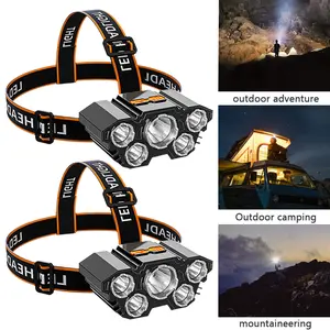 Rechargeable Headlamp, 5 LED 800 Lumen Ultra-Light Bright LED Rechargeable Headlight, Lightweight USB Head Light, 4 Mode Waterproof Head Flashlight for Outdoor Running Camping