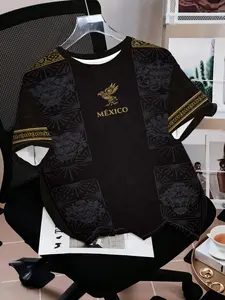 Mexico Football Team Jersey Short Sleeve Sports Shirt Unisex Soccer Training Match Wear, Casual Fitted H-Type Graphic Tee, Soccer Uniform