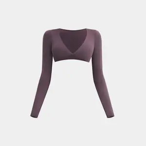 MFVIM Women’s Sports Top Long Sleeve Slim Fit V-Neck T-Shirt for Gym Yoga Running Lightweight