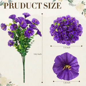 Hotop 20 Bundles Artificial Morning Glory Flowers for Outdoor Spring Summer UV Resistant Artificial Flowers Faux Silk Petunia Eucalyptu Realistic Plant for Outside Home Yard Porch Decor(Purple)