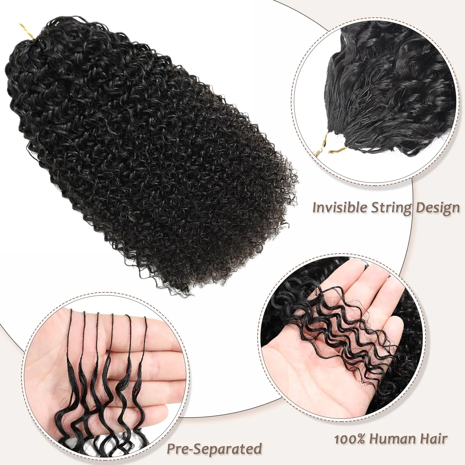 Kinky Curly Human Hair Extensions 18 Inch Knotless Pre-Separated 70g Pack Kinky Curly Miracle Knots Human Crochet Hair, Invisible Pre  main image 4