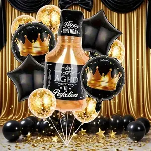 10pcs Whiskey Bottle, Crown and Star Shape Foil Balloon Set Confetti Balloons for Birthday Parties,Christmas, Halloween, Weddings, Engagement Parties, Graduations, Holiday Celebrations, Anniversaries, Home Decorations