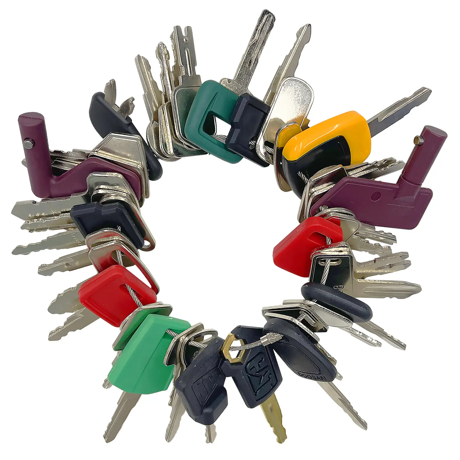 42Pcs Heavy Equipment Master Ignition Key Set, Construction Machinery Operator Ignition Keys Compatible with Caterpillar, Bobcat, John Deere, Case, JLG, JCB, Volvo, Hyster, Ford, New Holland, Yanmar, Takeuchi, Kubota, Komatsu, Toyota, Hitachi