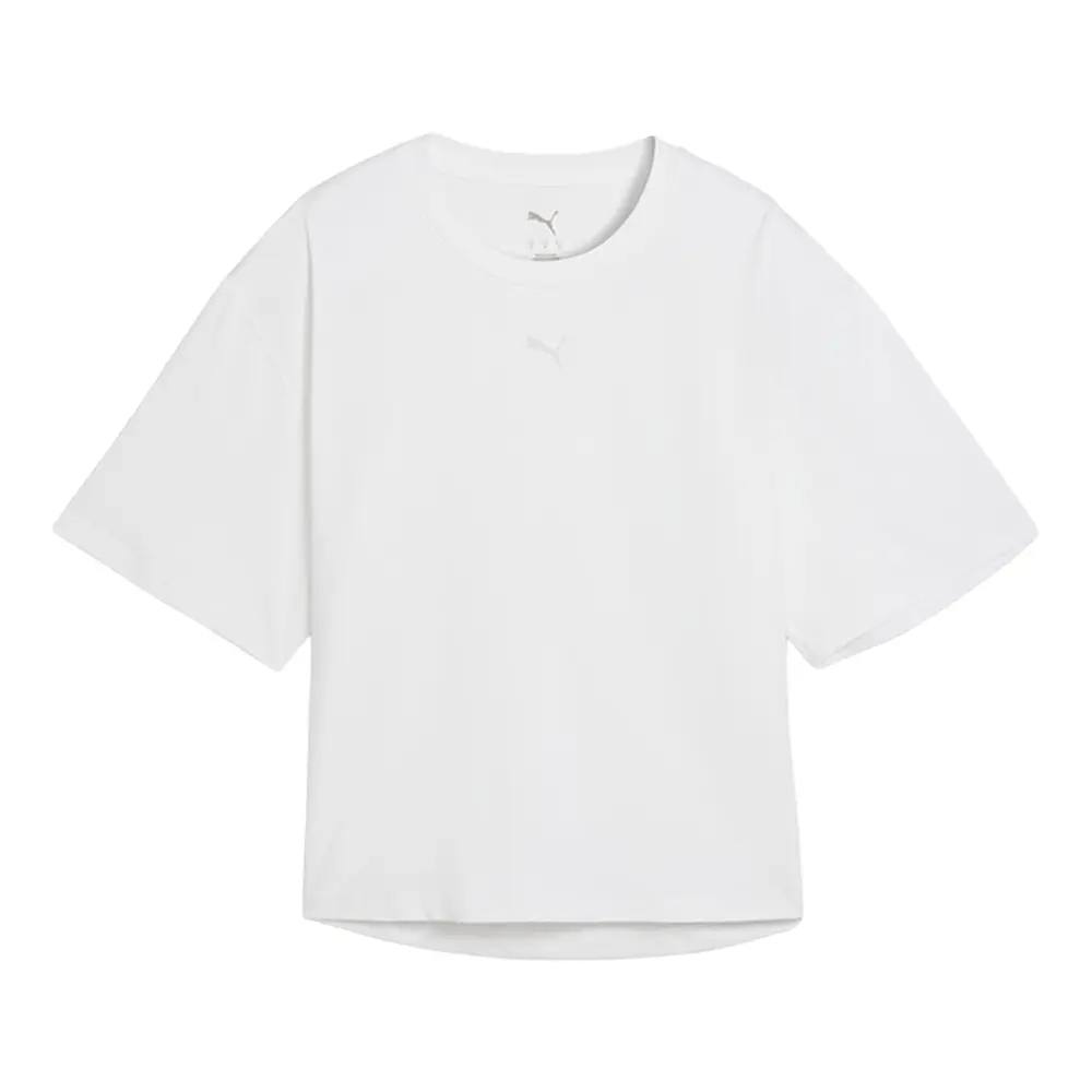 PUMA Womens Cloudspun Relaxed Crew Neck Short Sleeve Athletic Casual Tops Casual - White