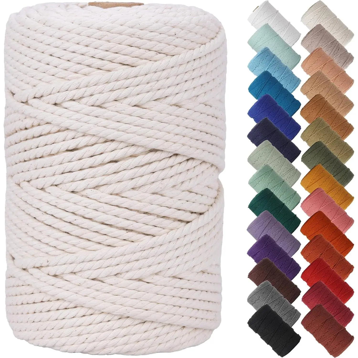 X-SMA13   Natural Macrame Cord 4mm x 109Yards, Beige Macrame Rope, Cotton Cord for Wall Hanging, Plant Hangers, Christmas Crafts, Knitting