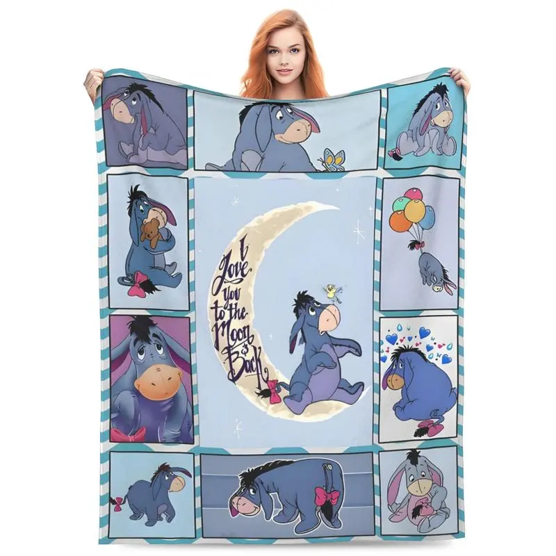 Blue Donkey Flannel Throw Blanket, Cute Cartoon Animal Grid Print, Soft Cozy Fleece Blanket, Kids Bedroom Decor, Gift