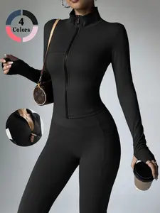 Pure color sport jacket for women, gym wear, slimming fitness jacket, yoga jacket for fitness, Pilates and outdoor sports jacket, fashionable, slimming and versatile jacket, suitable for all seasons.