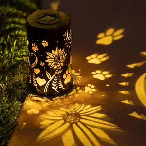 Pet Memorial Gifts - Artisan Shadow Solar Lantern 'Sunflowers & Paws' - This Pet Loss Gift Feeds 7 Shelter Pets in Honor of Your Departed Pet