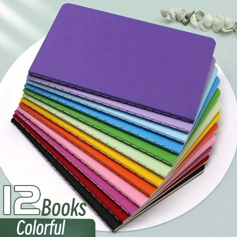 A6 Notebook Set, Simple Portable Notebooks, Writing Notebook, Soft Cover Notebook, Rainbow Patchwork Design, Horizontal Lines, 30 Pages Per Book, 12-Piece Pack, Notebook Journal