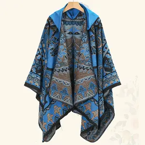 Bohemian Style Hooded Shawl Wrap - Acrylic Boho Poncho Cape with Tassel Detail - Breathable Warmth Decorative Woven Pashmina - Machine Washable - Weekend Casual Wear shawl  outfit casual elegant wrap shawl colorful pattern fall