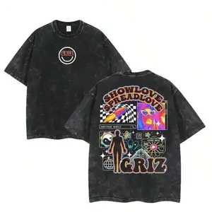 GRIZ Another World 2-Sided Washed T-Shirt Cotton, Edm Music Festival Merch, Unisex Shirt Streetwear Graphic Tee Tropical Graphic Tee Top Tshirt Summersummer Outfits For Womensummer Clothes
