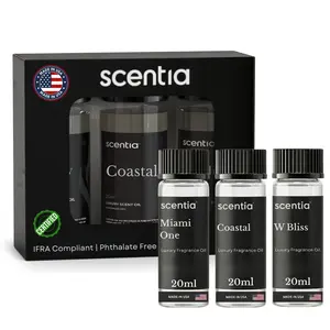 Scentia Hotel-Inspired Signature Aroma Kit Pack 1 - 3 x 20ml Scented Home Fragrance Oil Freshener Samples in Bottles with Woody, Bouquet, Floral, Lemon, Tropical Notes
