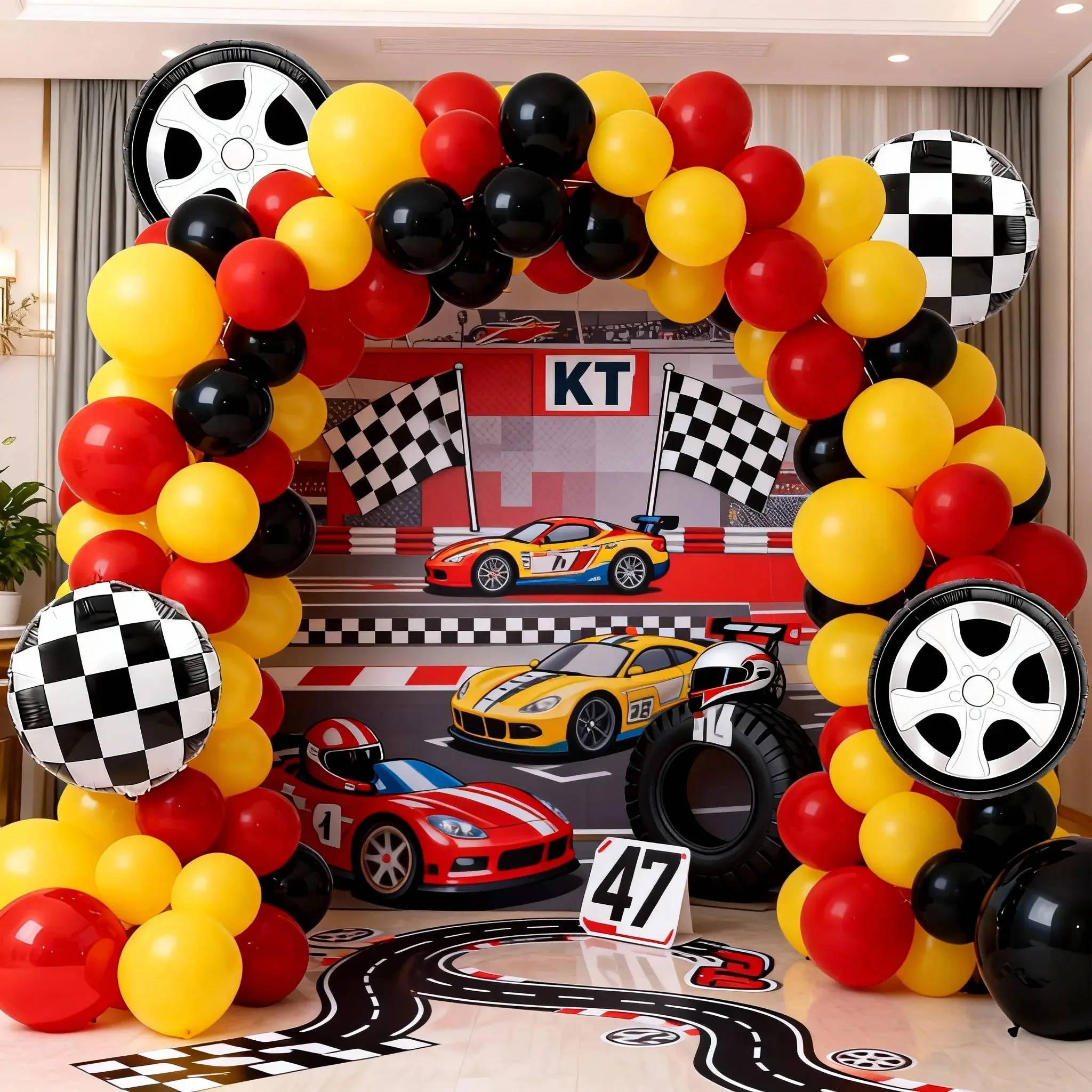 126pcs Racing Theme Birthday Party Balloon Decoration Set, Balloon Party Supplies, Latex Balloons with Wheel Foil Balloons, Perfect for Boy Birthdays, Balloon Wheels, Balloon Garland, Balloon Kit, Party Balloons Decorations