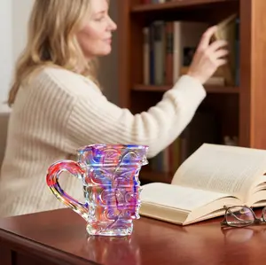 Colorful Grid-Patterned Glass Bible Coffee Cup and Plate Set, European Style - Ideal for Families, Holiday Gatherings, Outdoor Fun