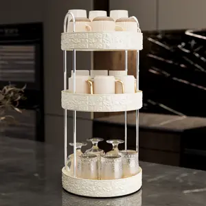 Rotating Makeup Carousel - Gold Accent Cosmetic Organizer with Multi-Tier Trays for Perfumes, Skincare & Brushes | Vanity Desktop Display, Beauty Organizer