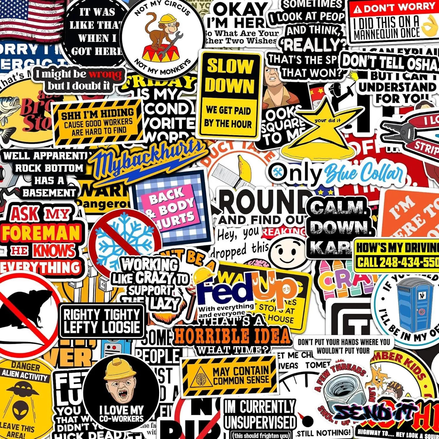 224Pcs Funny Hard Hat Stickers for Men - Sarcastic Adult Humor Vinyl Decals, Waterproof Sticker Pack for Tool Box, Welding Helmet, Mechanic & Blue Collar Gifts