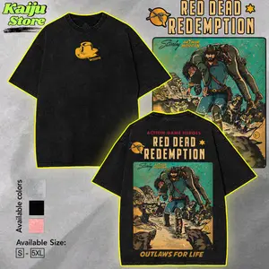 Arthur Morgan x Red Dead Redemption Vintage Washed Tshirt, Retro Comic Poster Graphic, Gamer Shirt casual apparel streetwear fabric fit