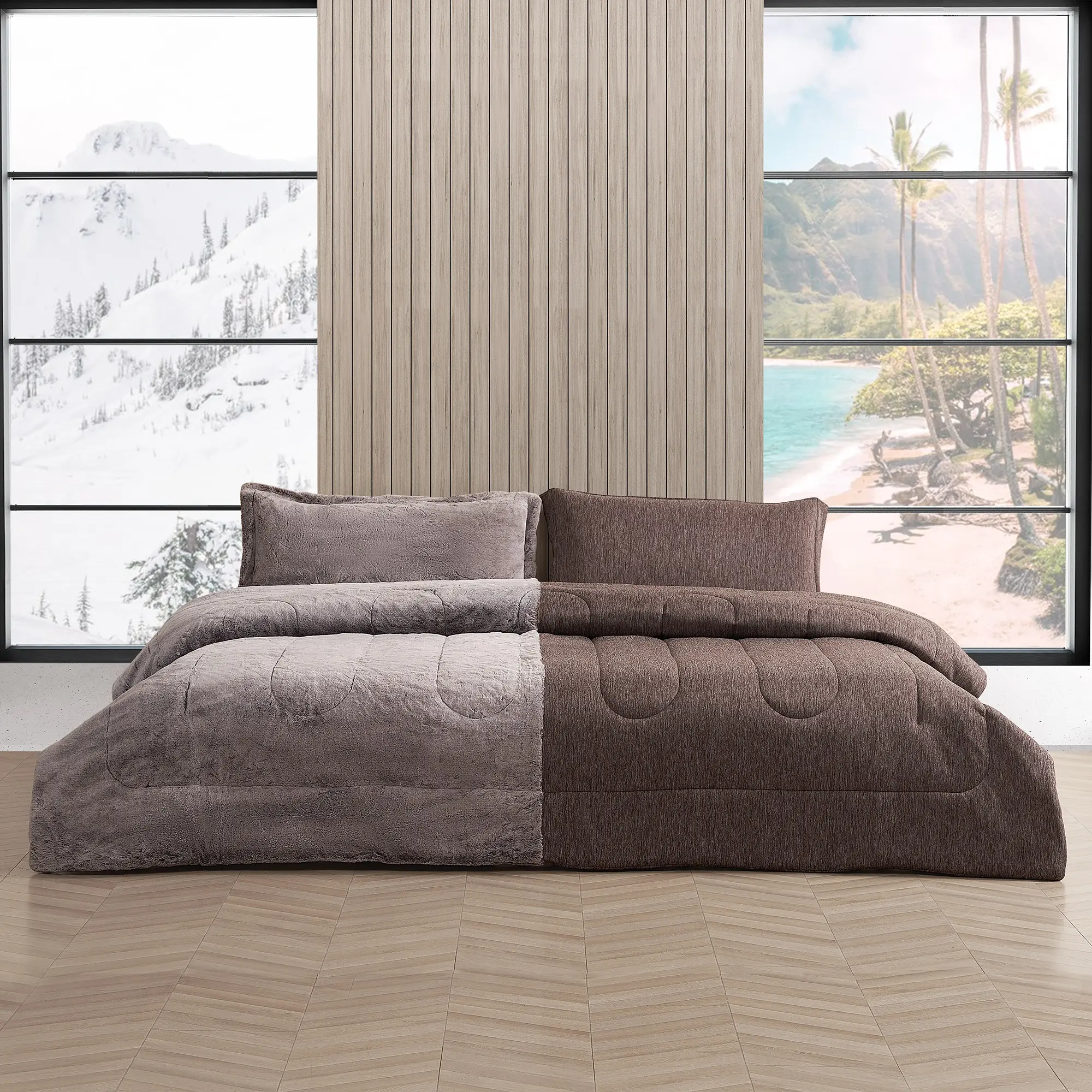 Opposites Attract - Coma Inducer Oversized Comforter Set - Plush Frosted Chocolate + Cooling Cold Brew