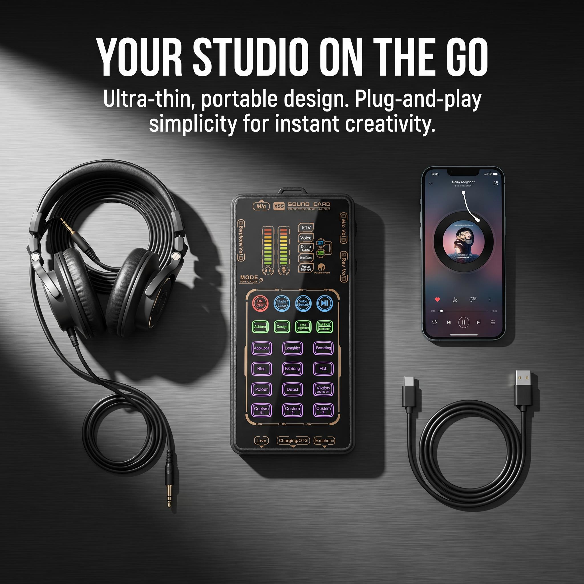 X55 Pro Handheld Voice Changer Sound Card Professional Audio for Live Singing