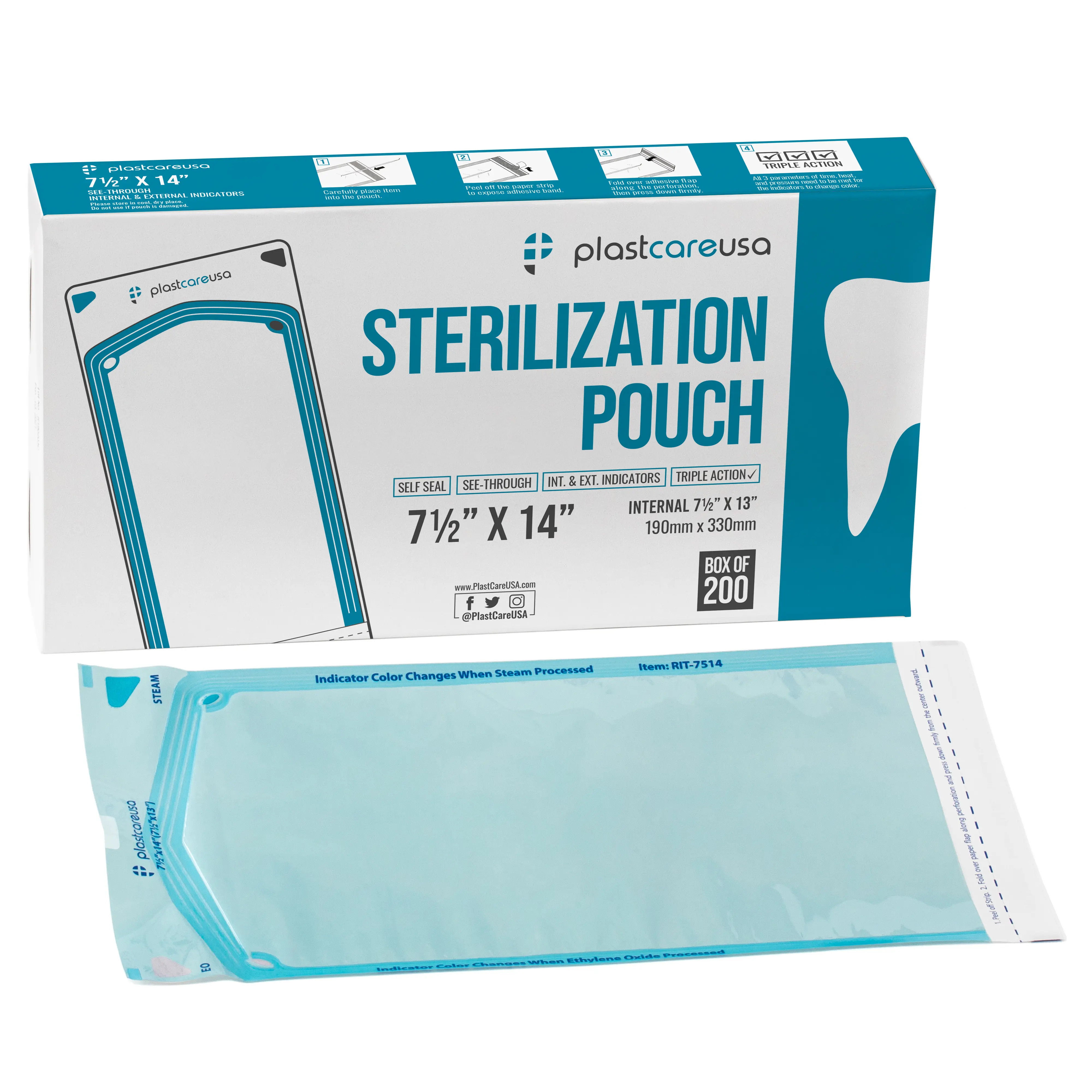200 7.5 X 13 Self Sterilization Pouches - Autoclave Sterilizer Bags for Cleaning Tools