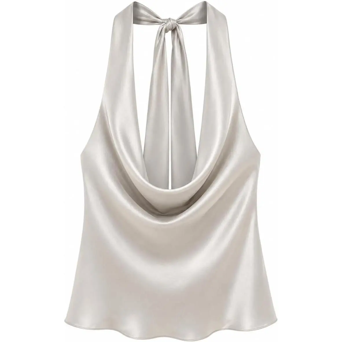 DOLGIEJ Collective Women's Satin Halter Sleeveless Tie Neck Blouse with Open Back