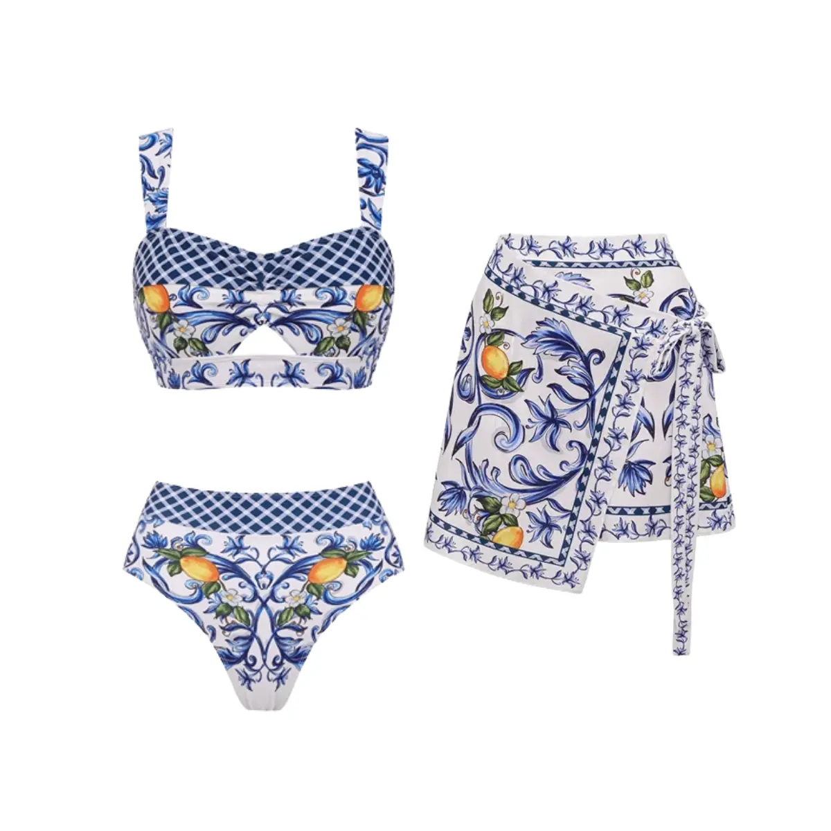 FLAXMAKER Women's  Lemon Print High Waist Bikini Set Swimsuit and Matching Cover Mini Skirt Set Swimdress Stylish Beachwear Bathing Suit SpringStatements Swimoutfit #TikTokShopStockUp #TikTokShopMothersDay #Summervibes outdoorfun #SwimWeek