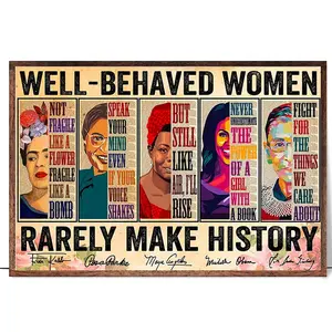 Well Behaved Women Rarely Make History Poster Canvas, Feminist Print, Empowering Women, Strong Women Vintage Poster, Women Speak Womens Rights Poster Canvas