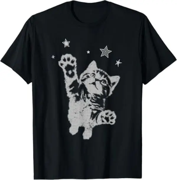 Y2K Cat Jumping Stars Silly 90s 2000s Grunge Vintage Graphic T-Shirt