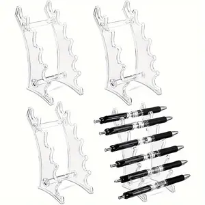 1pc Plastic Pen Holder 6 Slots Pen Holder Display Stand Eyebrow Pen Display Stand Makeup Brush Rack Organizer for Home School and Office Store Use