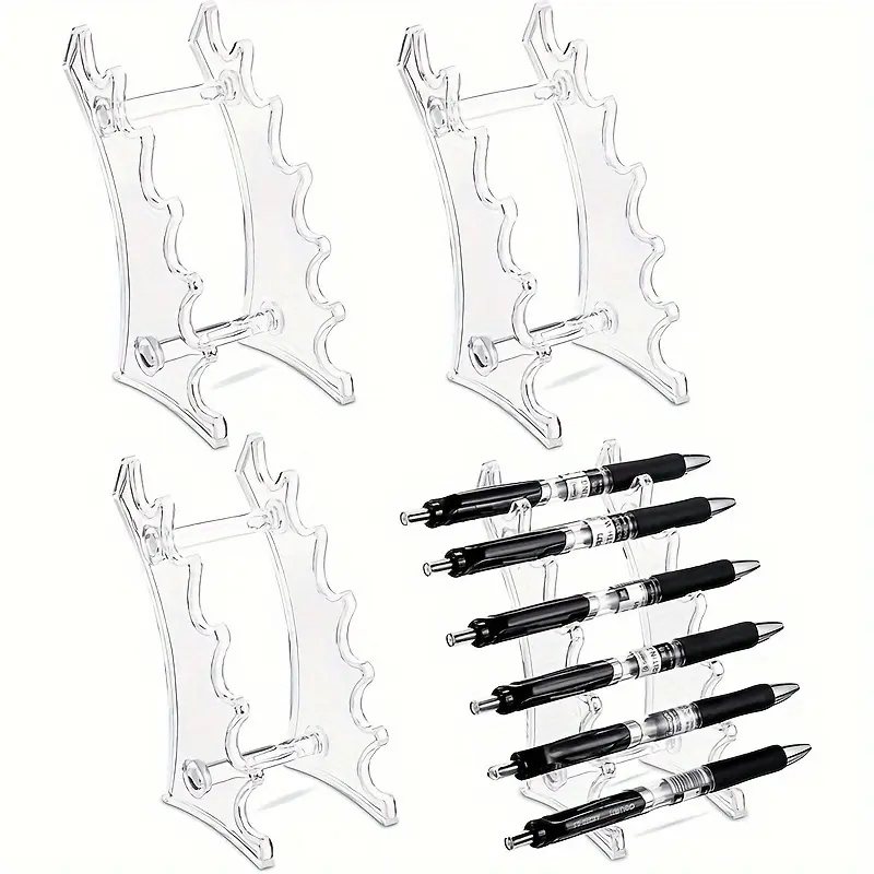 1pc Plastic Desktop Pen Holder 6 Slots Pen Holder Display Stand Eyebrow Pen Display Stand Makeup Brush Rack Organizer for Home School and Office Store Use Transparent Organizer Clear Desk Organizer