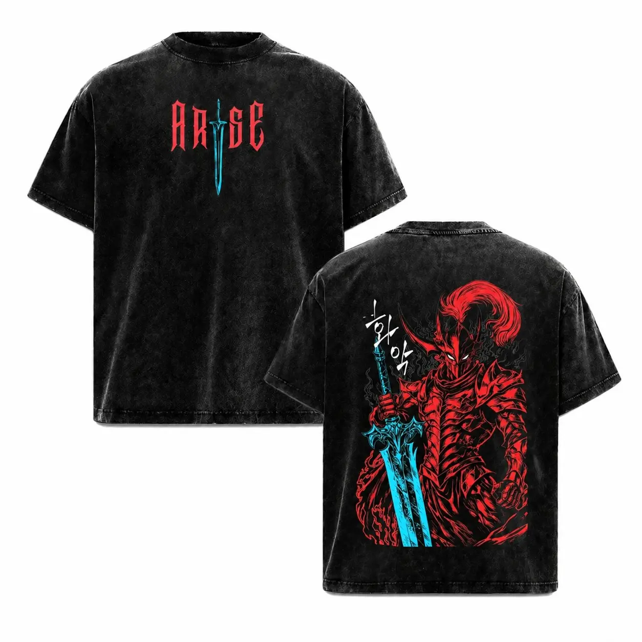 Unisex Igris Vintage Washed Oversized Short Sleeve Round Neck Casual T-Shirt & Hoodie - Solo Leveling Shadow Knight Commander Anime Graphic, Absolute Loyalty Silent Blade Theme, Heavyweight Cotton Streetwear Top, Shortsleeve, Tshirt