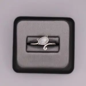 Sterling Silver Stone Ring - Moonstone Cat Design