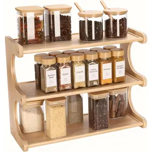 Spice Rack, 3-Tier Bamboo Spice Rack Organizer for Countertops -, Pantry and Cupboard Organizer
