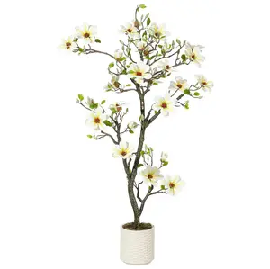 5FT Faux Magnolia Plants Artificial Flower Trees Fake Plants For Yard Patio Home Office Arrangement Decor Indoor Outdoor Artificial Magnolia Tree Inc. 120 Realisc Flowers Vivid Leaves Mosses White Pot Decorative Fruit Traditional Ornaments