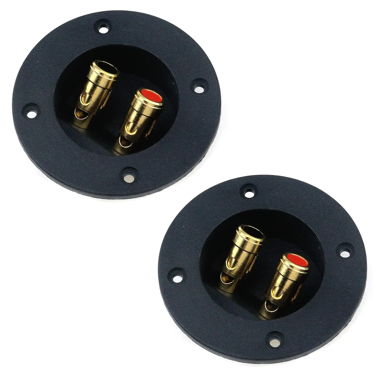 2 count 3" x 3" Speaker Box Terminal Cup DIY Double Binding Round  Plate Push 2 Way Spring  Jacks Speaker Box Terminal Cup Connector with Mounting Screws (Round, 2 count)