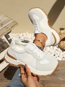 Trendy Old School Sneakers Spring Fall New Seasonal Single Shoes, Thick Sole Casual Sports Footwear, Stylish Versatile Laces Comfortable Breathable