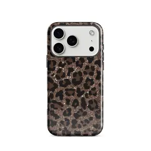 Original Brown Glitter Leopard Print Phone Case for iPhone 16 Pro Max 15 14 12 Pro Samsung S24 S25 Ultra, Soft Full‑Coverage Shockproof Protective Cover, Trendy Y2K Sparkly Wild Aesthetic Case Compatible with Samsung A Series