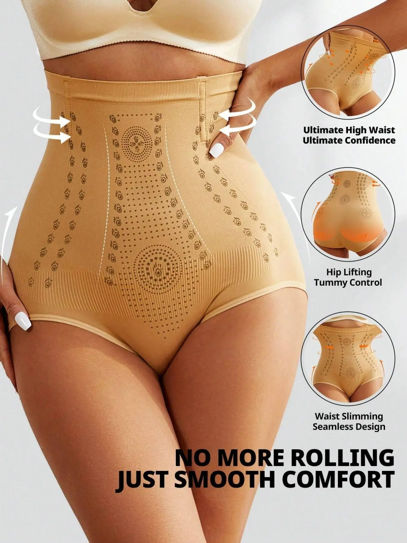 Women's High Waist Tummy & Hip Lifting Shapewear Briefs, Seamless Dot-Print Smooth Waist Trainer, Anti-Roll Slimming Body Shaper for Daily Wear