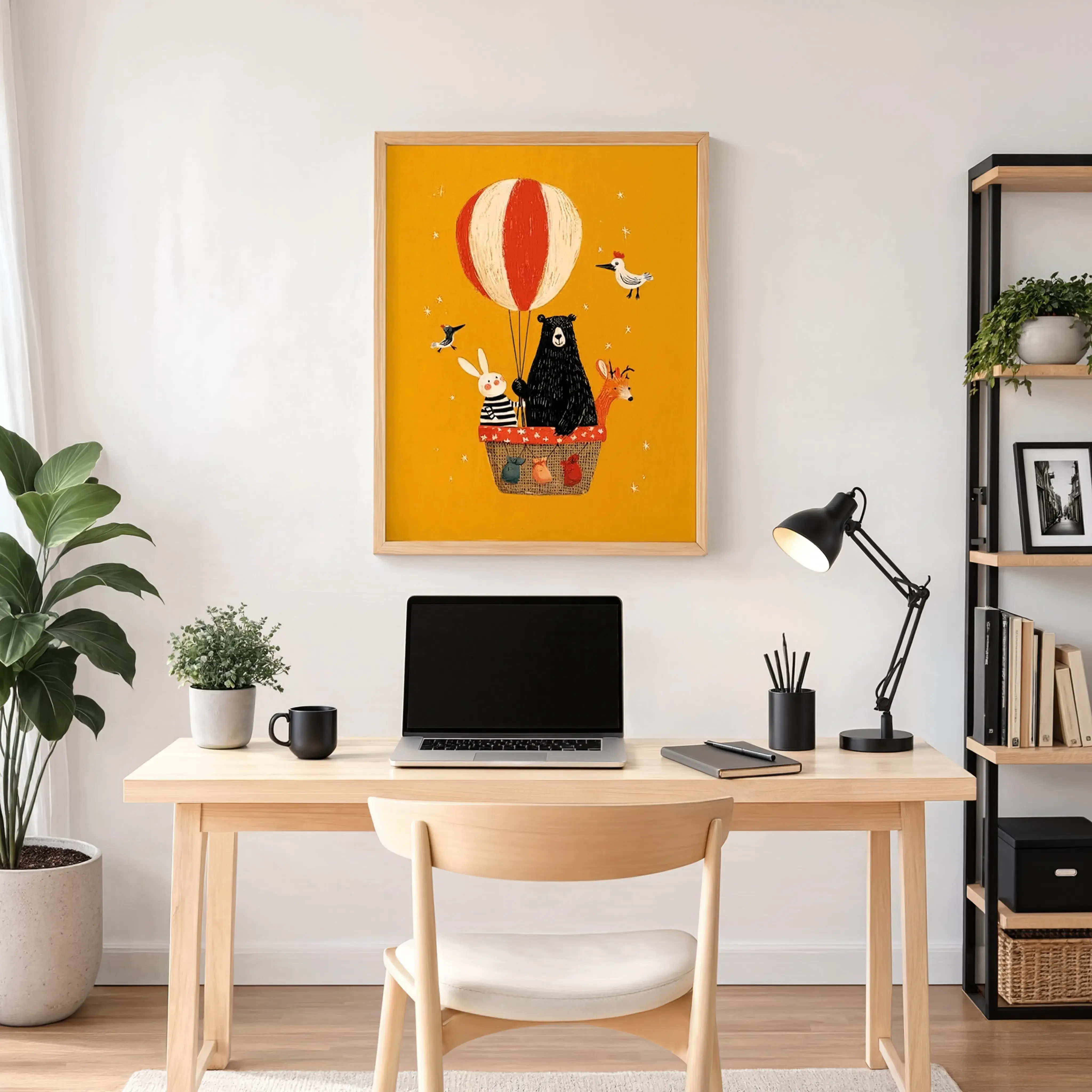 Nursery Animal Wall Art Hot Air Balloon Poster Woodland Baby Room Decor Print