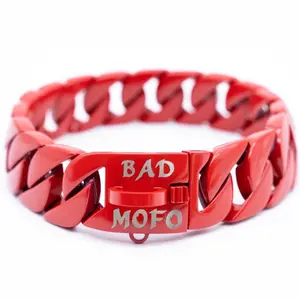 Cuban Red Collar for Dogs - 316L Marine Grade Stainless Steel, 32mm Width, 16-28 Inches Length, Custom Laser Printed Design, Super Strong & Heavy Duty, Suitable for All Dogs