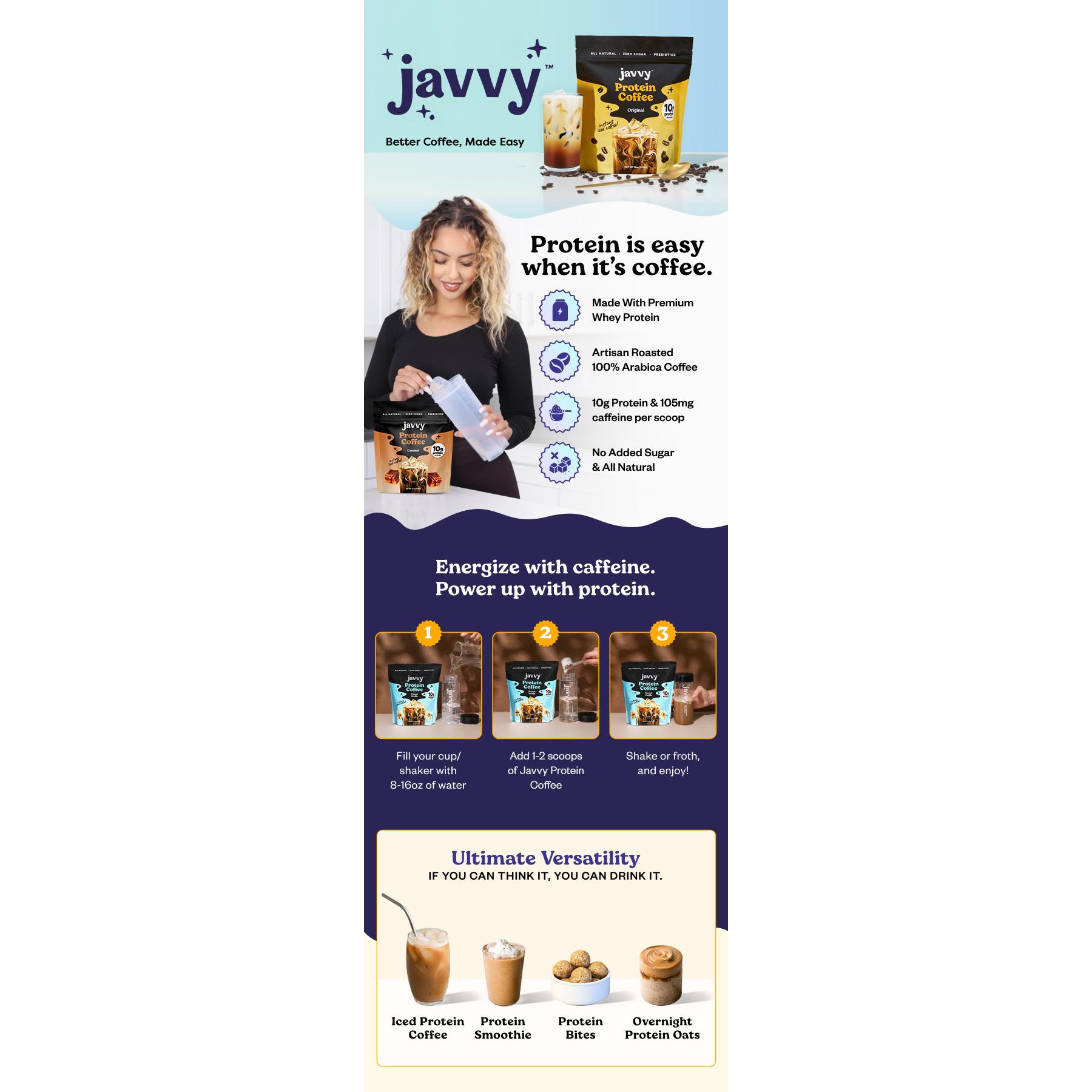 Javvy Coconut Dubai Chocolate Latte TikTok Exclusive Bundle Dubai Chocolate Protein Coffee and Toasted Coconut Collagen Protein Creamer Premium Whey Protein Instant Mix, 100% Natural, No Artificial Flavors & Sweeteners, No Added Sugar, 80 mg Caffeine Javvy Coconut Dubai Chocolate Latte TikTok Exclusive Bundle Dubai Chocolate Protein Coffee and Toasted Coconut Collagen Protein Creamer Premium Whey Protein Instant Mix, 100% Natural, No Artificial Flavors & Sweeteners, No Added Sugar, 80 mg Caffeine